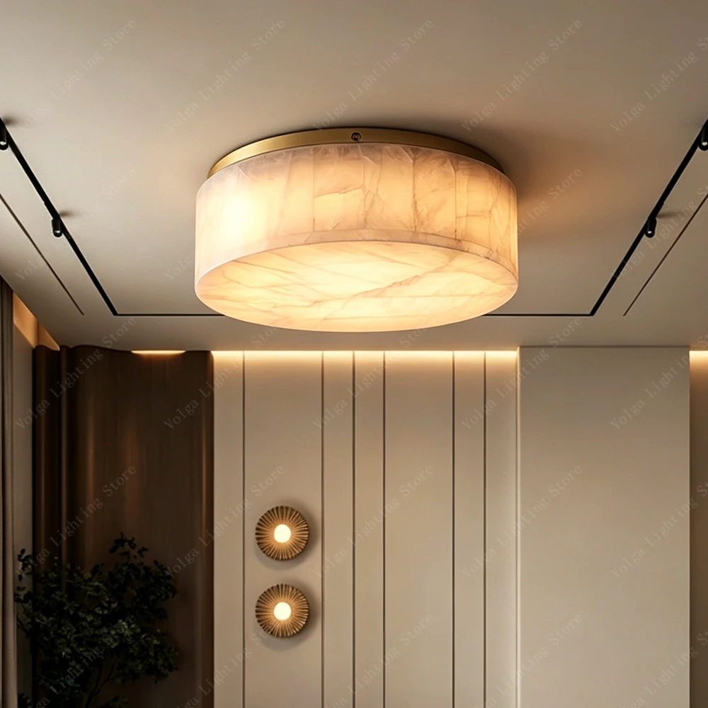 Made Your Room Elegant Natural Marble Ceiling Lamp Led Dimmable Round Square Gold Alabaster Ceiling Lights Luxury
