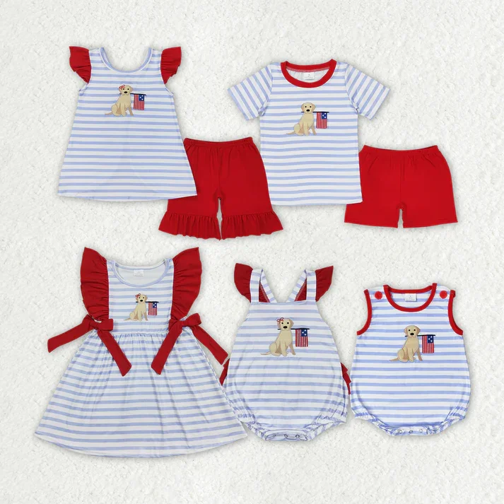 

BSSO0619 Wholesale toddler boys National day Embroidered flag short-sleeved shorts sets Summer boutique baby girls clothes