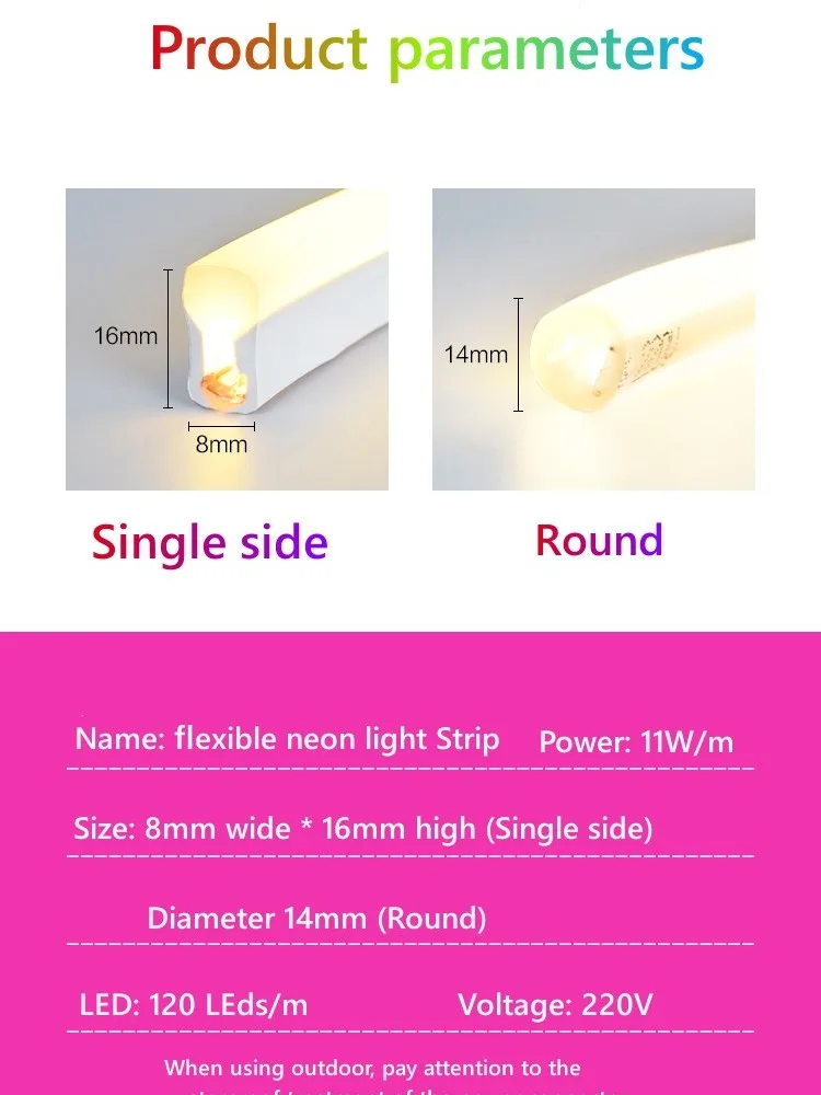 1m Flexible Neon Light Strips DIY AD LOGO 220V 120LEDs/m RGB Lamp Waterproof  Soft Colorful  Rope With EU Plug Outdoor Lighting