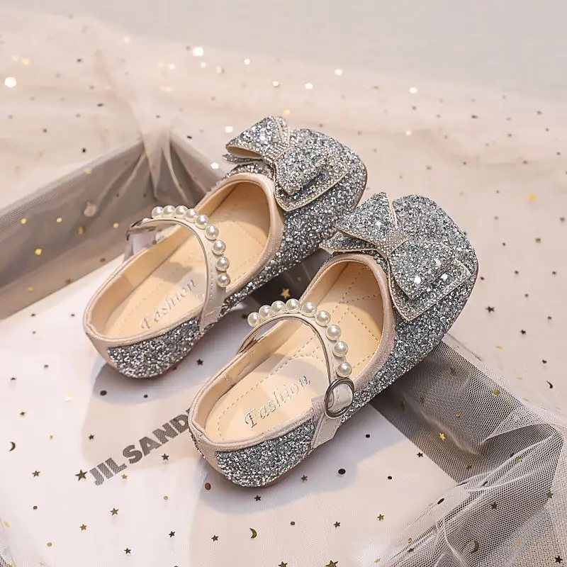 

Girls Diamond Princess Shoes The Spring and Autumn Period and The New Girl Single School Play Bowknot Pearl Shoes Baby's Shoes