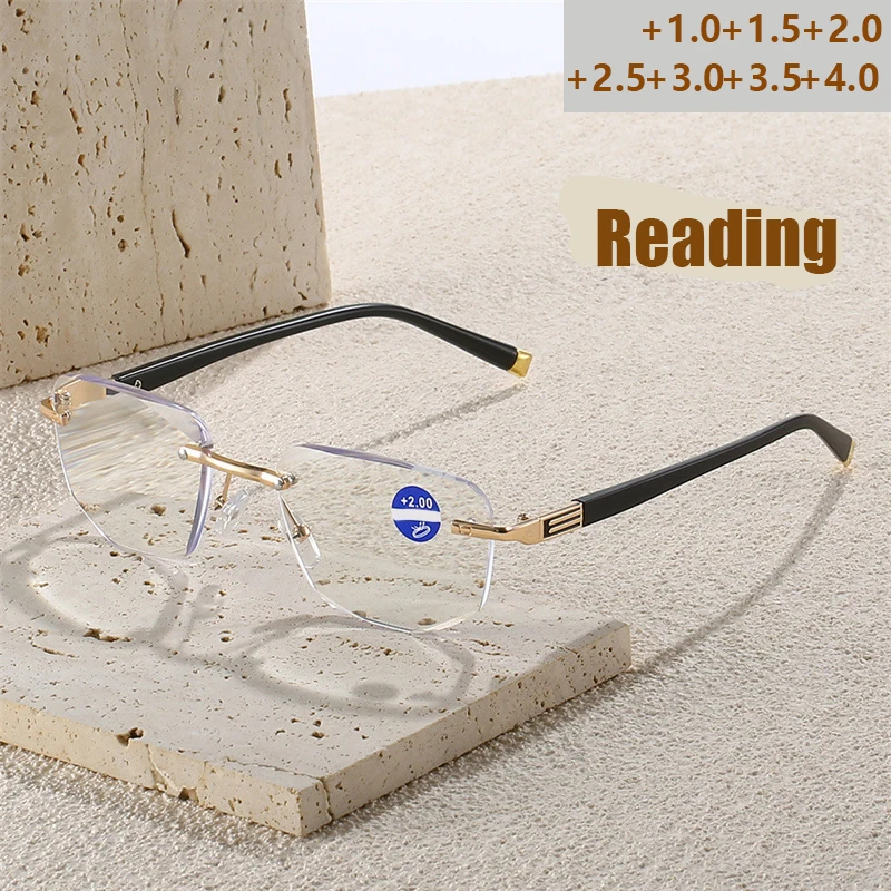 

Retro Rimless Glasses For Men New Fashion Classic Square Reading Glasses For Middle-aged And Elderly Women