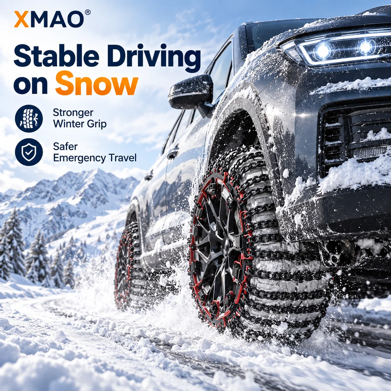 Car Tire Snow Chains for SUV Sedan Off-Road Vehicle, Thickened 4-Chain Steel Anti-Skid Emergency Traction for Snow Ice Slush