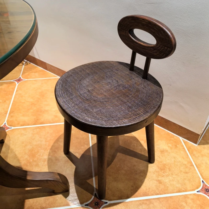 Middle Ancient Style Dining Chair Natural Solid Wood Tea Chairs Carved Wood Grain Backrest Seat