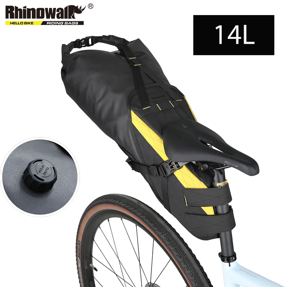 Rhinowalk Bike Saddle Bag 14L Waterproof Bicycle Tail Bag Dry Bike Hard Shell Harness Frame Trunk Bag With Exhaust Hole