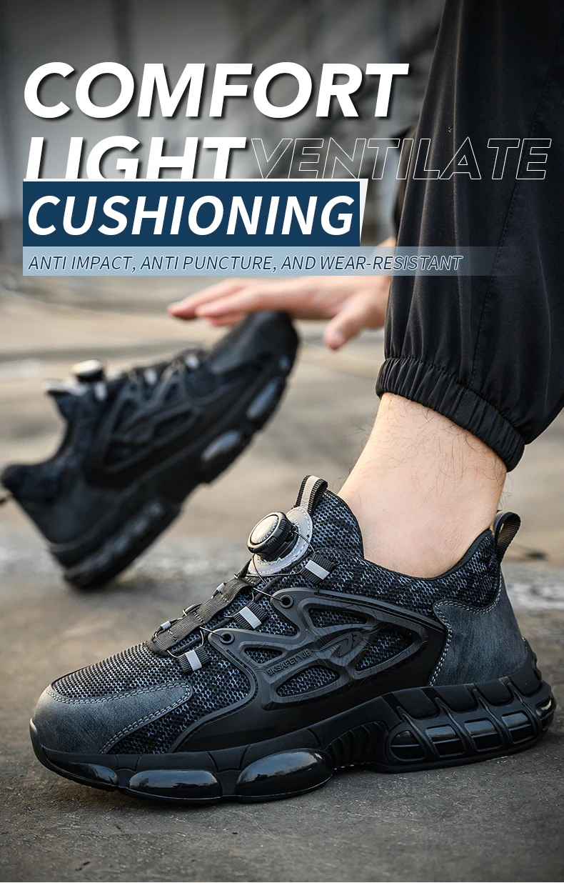 Rotating Button New Safety Shoes Men Anti-smash Anti-puncture Work Shoes Fashion Men Sport Shoes Security Protective Boots