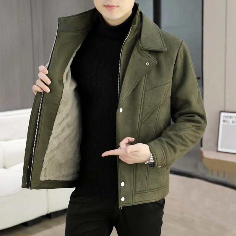 جديد وصول الرجال طبقة مزدوجة عالية طوق الصوف السترة 2025 الشتاء الصوف بطانة وسترات سميكة الشارع الشهير رداء علوي غير رسمي معطف أفخم