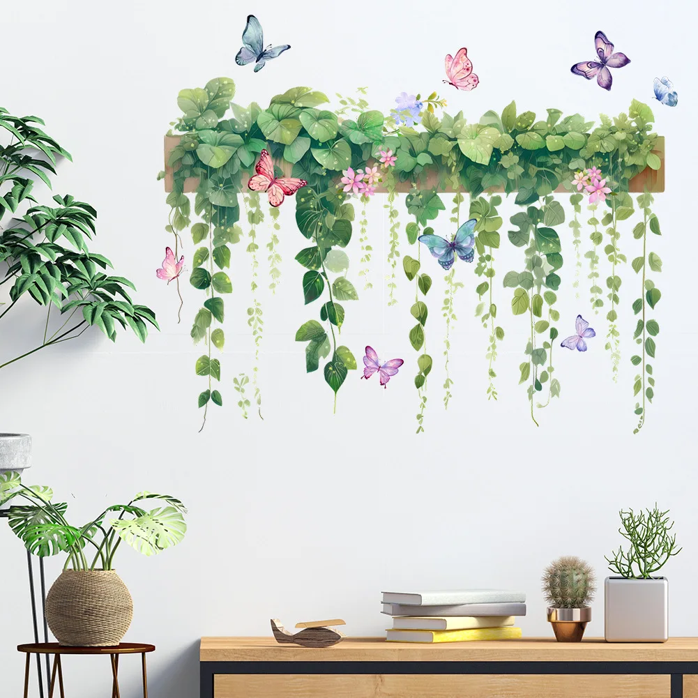 Flower Vine Green Plant Leaves Butterfly Study Living Room Wall Beautification Decorative Wall Stickers  Wall Sticker Bedroom