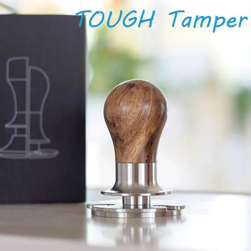 58mm Walnut Wood Impact Tamper for Coffee Machines, Wooden Handle, Espresso Rotary Distributor, Three-Blade Powder tamper tools