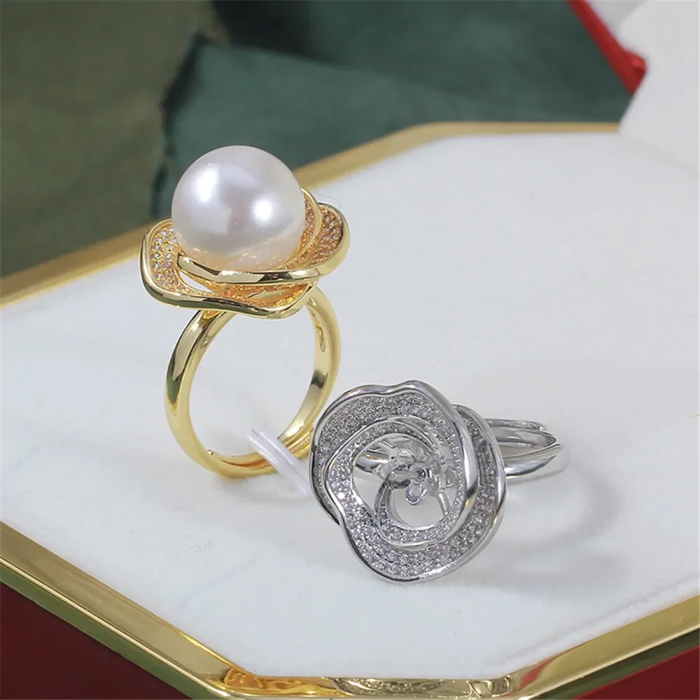 19 Style Pearl Ring Empty Set Domestic 14K Gold Opening Ring Simple Fashion Ring Set Zircon Temperament Handmade DIY Accessories