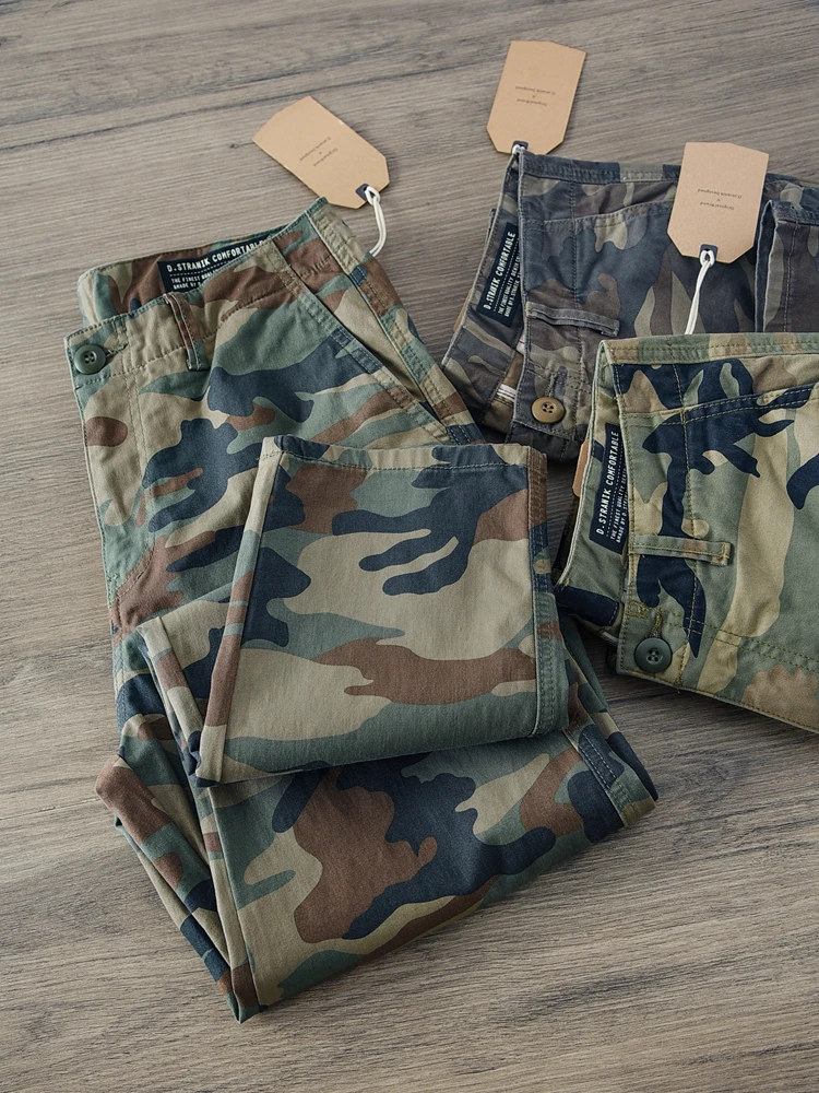 

Мужские демисезонные брюки из плотного хлопка свободного прямого кроя с камуфляжным принтом, винтажные, для активного отдыха, модные, рабочие, повседневные