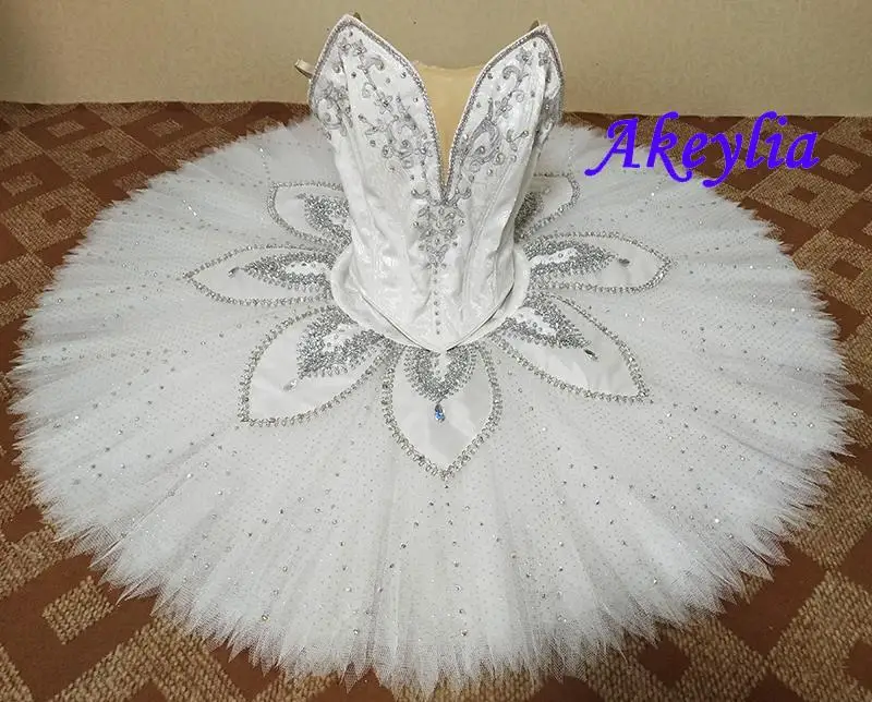 White silver professional Ballet Tutu Split YAGP Jacquard fabric Classical Platter pancake Tutu ballet custom competition girls