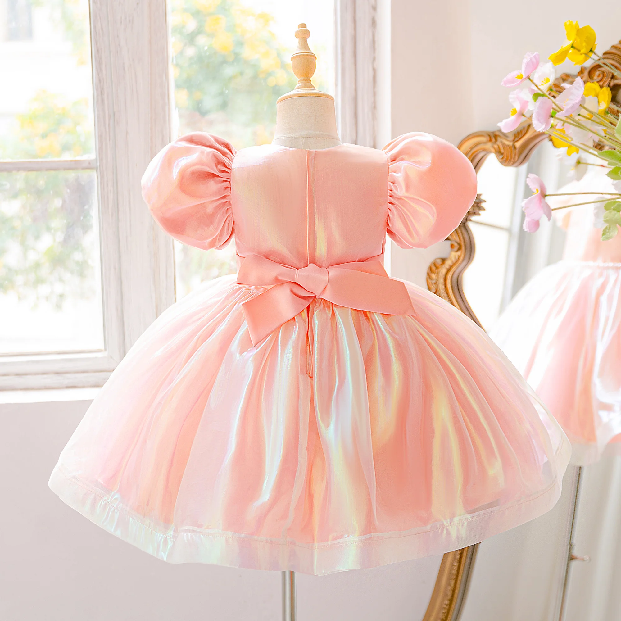 Summer Party Bridesmaids Girls Dress Elegant Baptism Wedding Princess Prom Dresses for Girl Gala Gala Bow Birthday Kids Clothing
