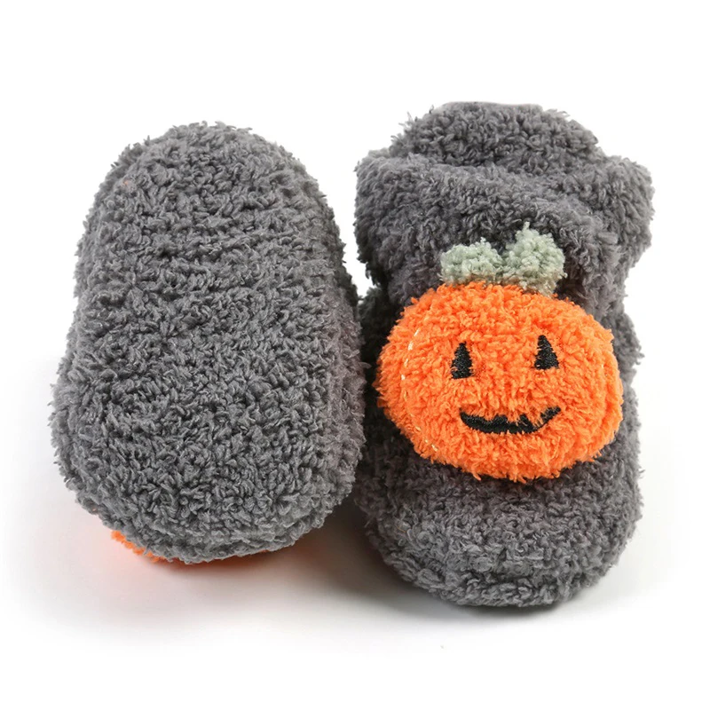 2023-08-09 Lioraitiin 0-18M Newborn Baby Booties Halloween Pumpkin Booties Fleece Slippers Soft Crib Shoes Prewalkers