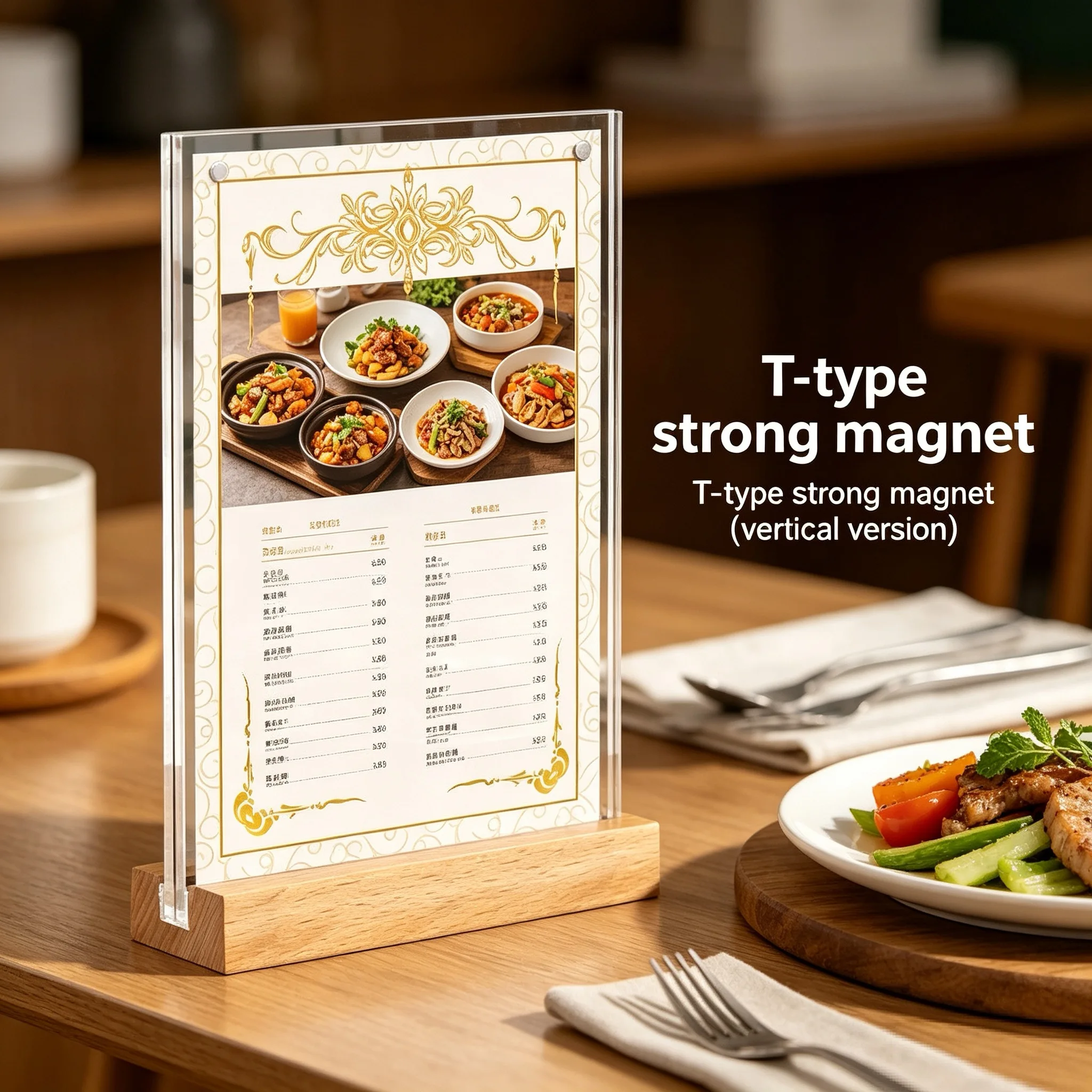 5 Pieces A6 100X150MM Acrylic Sign Holder Display Stand Wood Base Restaurant Menu Paper Holder Price Photo Picture Frame