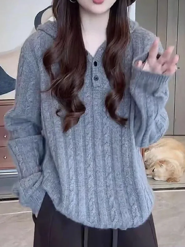 

Свободный корейский женский вязаный свитер с капюшоном, длинными рукавами, оверсайз, повседневный, модный, осенне-зимний, новинка, большие размеры