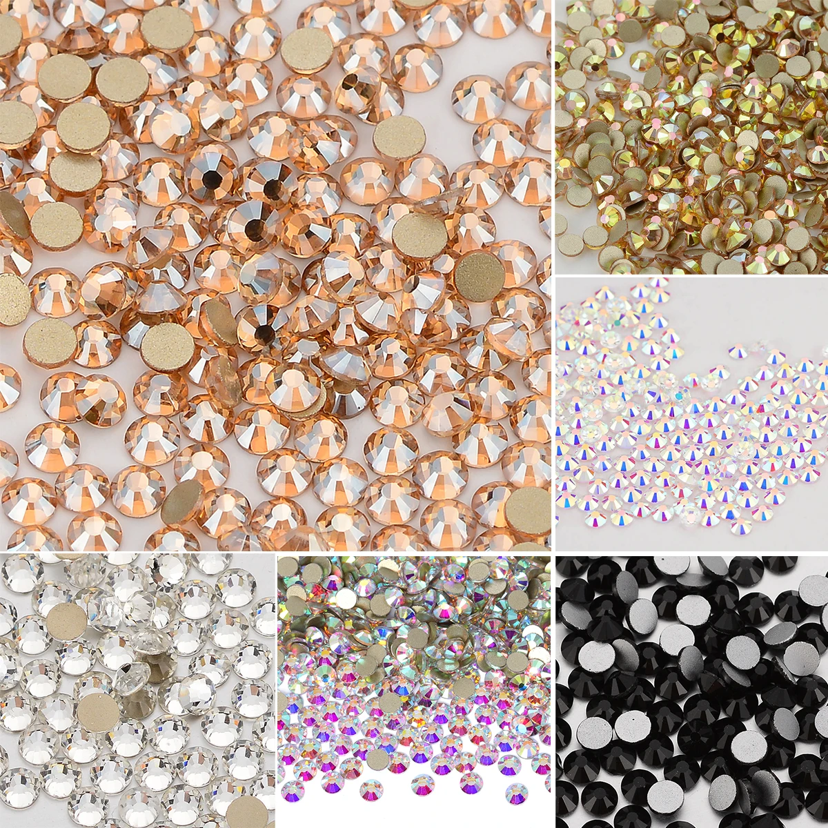 High Quality Glass Flat Back Rhinestones Glitter Crystal AB Stones Diamond Glue On Rhinestone for Nail Art Clothes Decoration