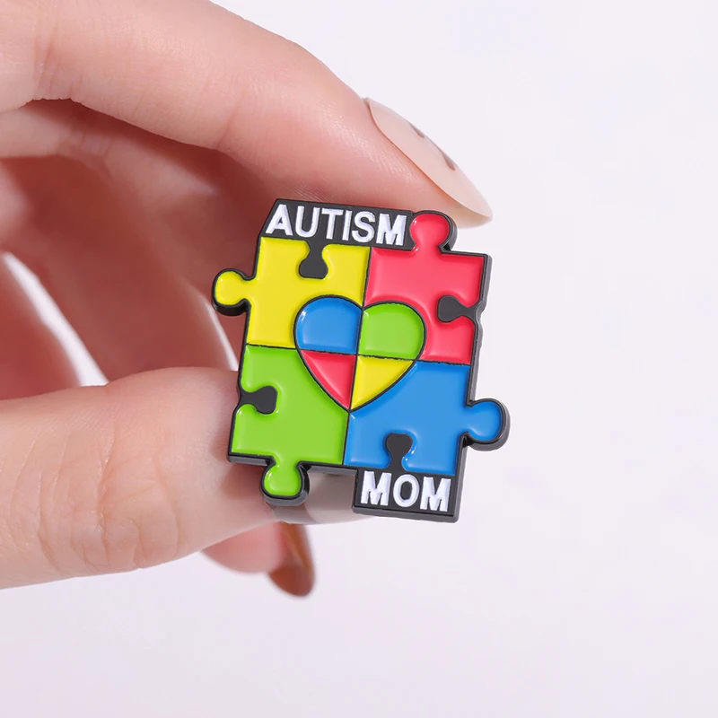 Autism Mom Rainbow Puzzle Pieces Brooch Enamel Pins Custom Hard Badge Mother Autistic Kids Brooch Lapel Backpack Jewelry Gift