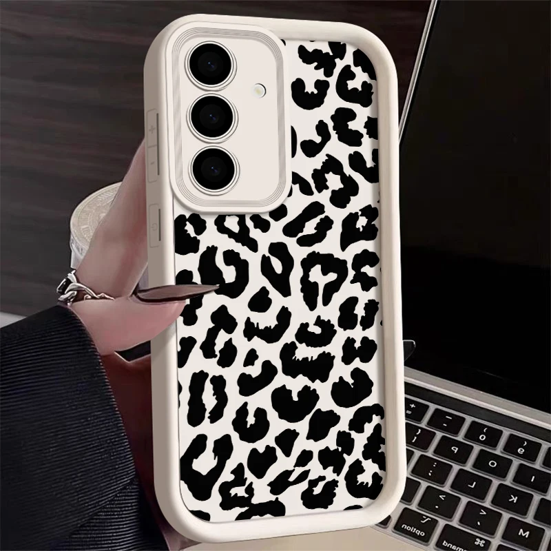 Preto leopardo impressão padrão caso de telefone para samsung galaxy s24 s23 s22 ultra plus s21fe a55 a54 a53 a52 a35 a25 a15 a14 5g capa