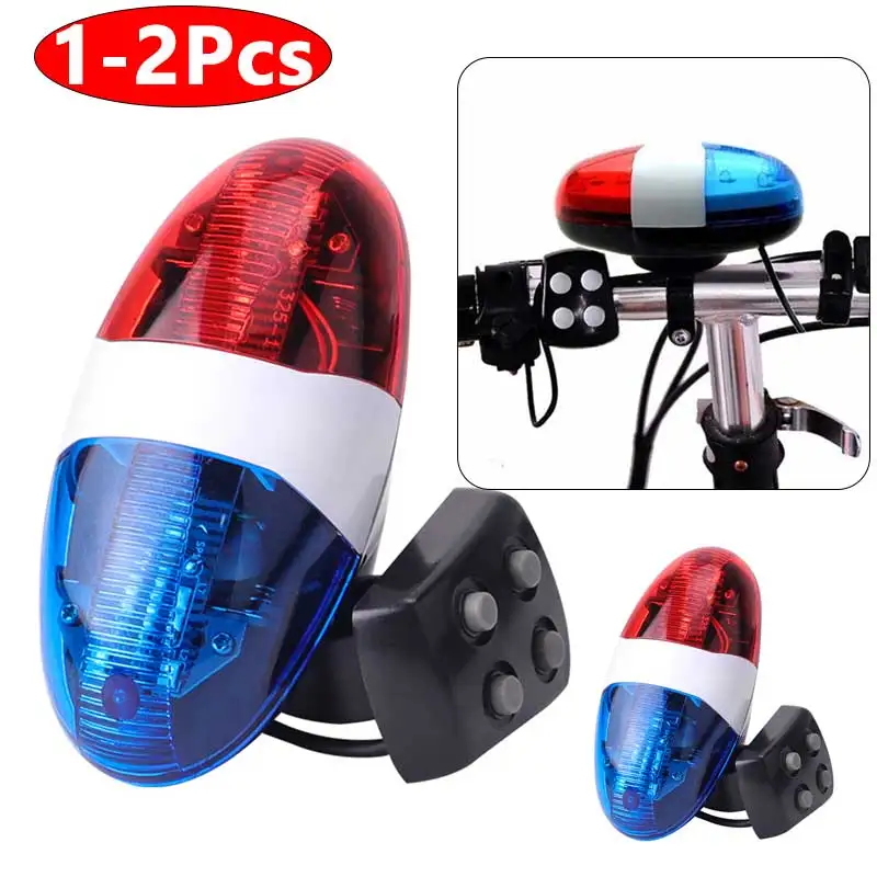 1-2Pcs Bicycle Police Siren LED Light 4 Sounds Melody Bicycle Power Horn 6-LED Strobe Bicycle Police Sound Light Bell For Bike