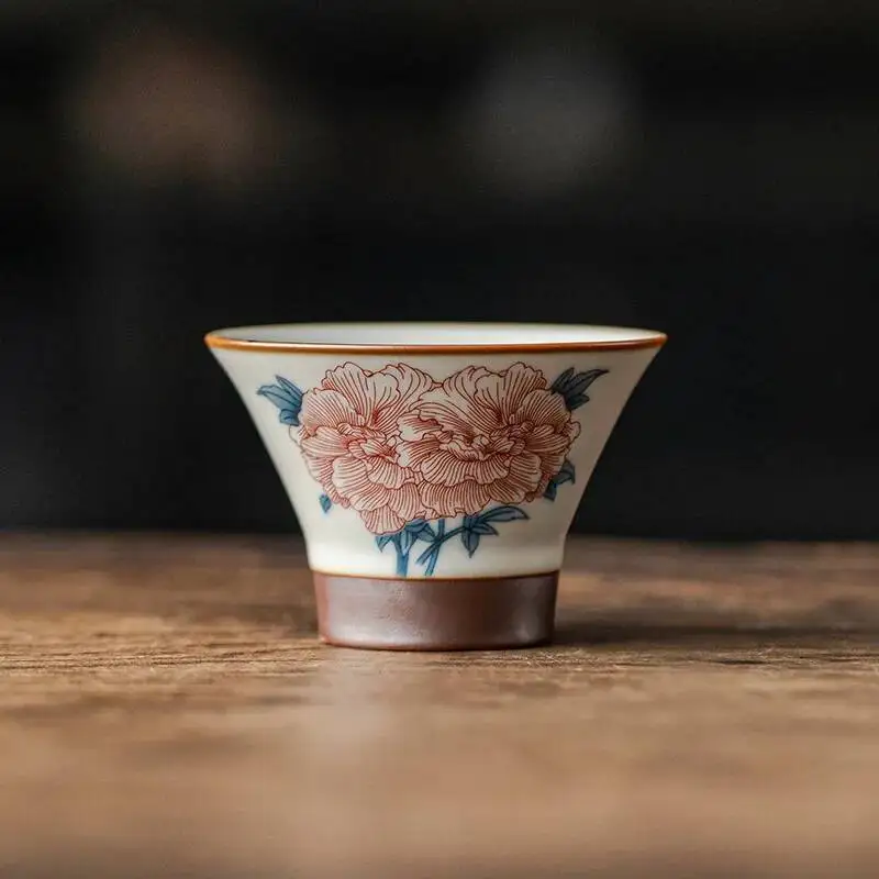 Ru Kiln Ceramic Tea Cup Master Cup Small Cone Cup Hibiscus Flower Mu Yan Cup Chinese Style Chinese Wind