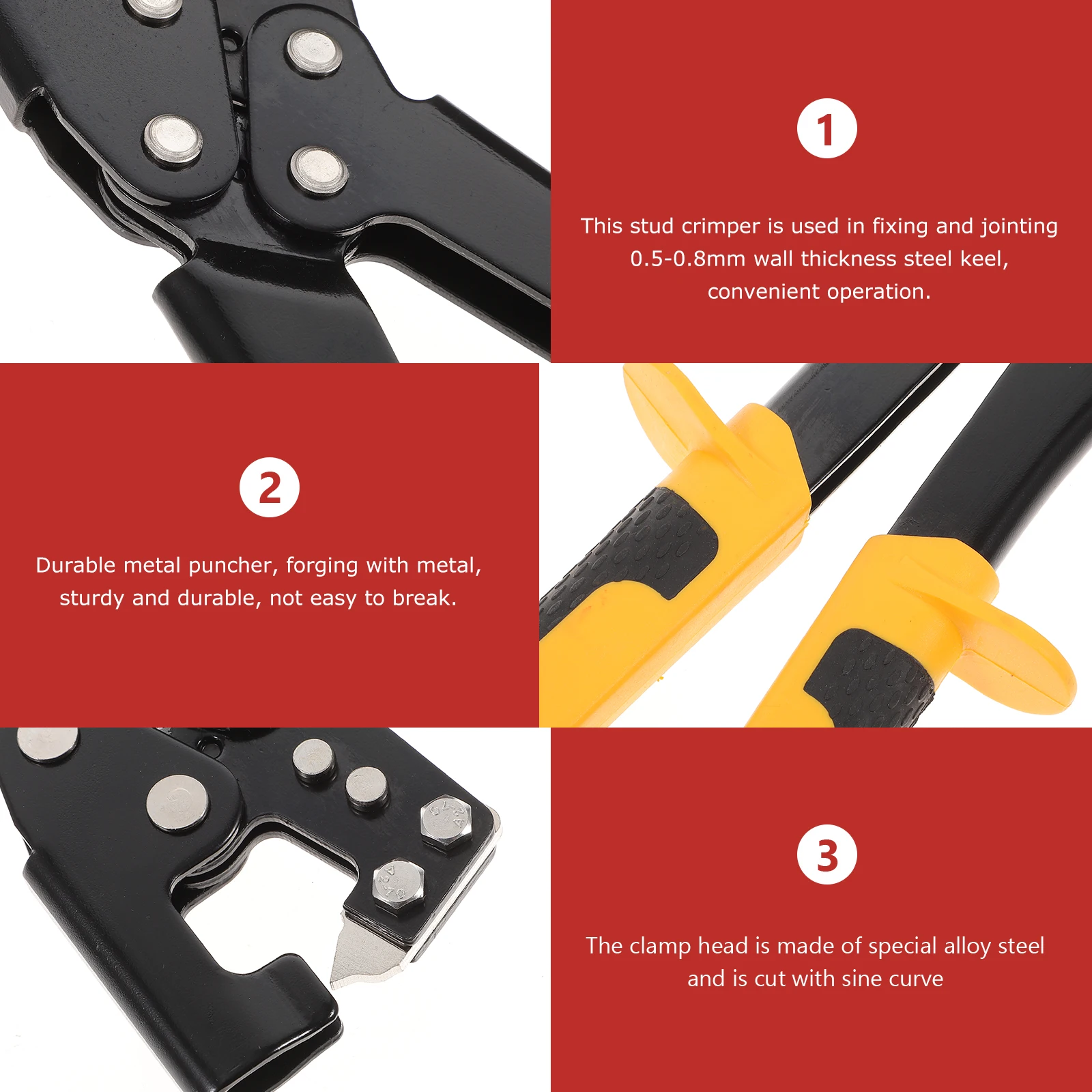 

Heavy duty Mounting Clamps Stud Crimper Punch Steel Crimping Lock Metal Keel Drywall Tool Flat Mouth Pliers Durable