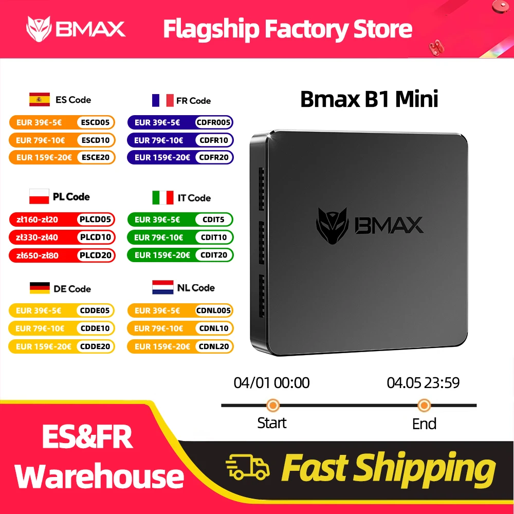 BMAX Mini PC B1 Mini Windows11Pro 8GB RAM 128GB ROM N4000 Micro Computer Desktop Dual- Band WiFi