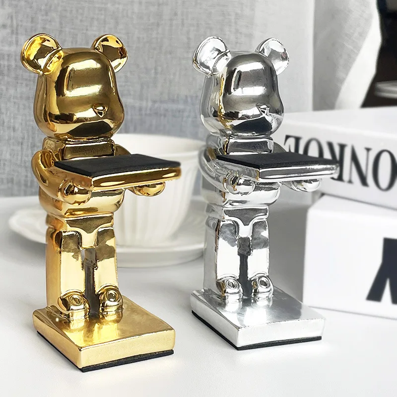 Trendy Watch Display Stand, Electroplating Cartoon Bear, Animal Resin Ornaments, Jewelry Storage Rack, Watch Holder Figure Stand