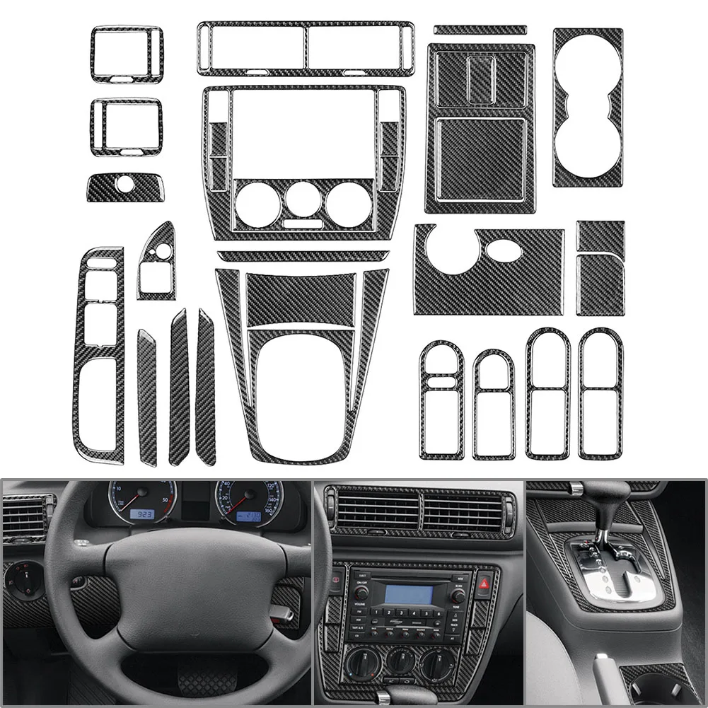 Car Full Set Interior Cover Trim Kit Decoration Sticker LHD 31Pcs For Volkswagen Passat B5 2001-2005 Carbon Fiber Black