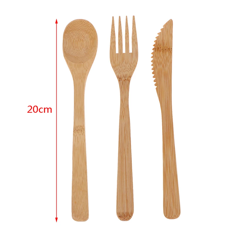 1 Set Bamboo Travel Cutlery Set Fork Knife Spoon Reusable Kitchen Tools Eco-Friendly Wood Bamboo Wooden Cutlery