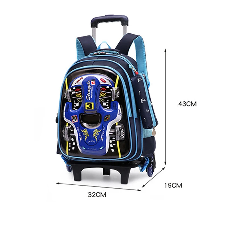 Koko cat Cartoon 3D Kids Children School Trolley Bag Cool Car Bags Boys Bookbag School Trolley Bag for Teens Boys Student Bag