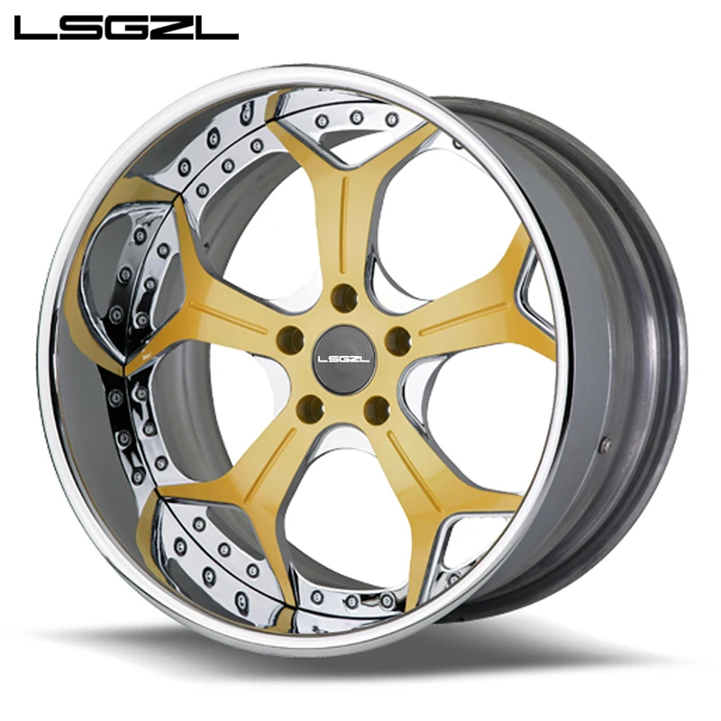 Custom 2 Piece Forged Wheel 6X139.7 18 20 22 24 26 28 Inch Gold Passenger Car Wheels 5X114.3 5X130 Deep Lip for  Car