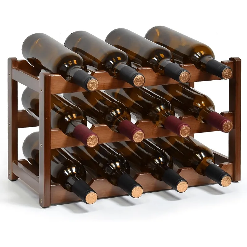 Wine Rack, 12 Bottles, 3-level Freestanding Wine Rack, Wine Rack Counter Stand, Cabinet, Storage Rack for Dining Room, Bar