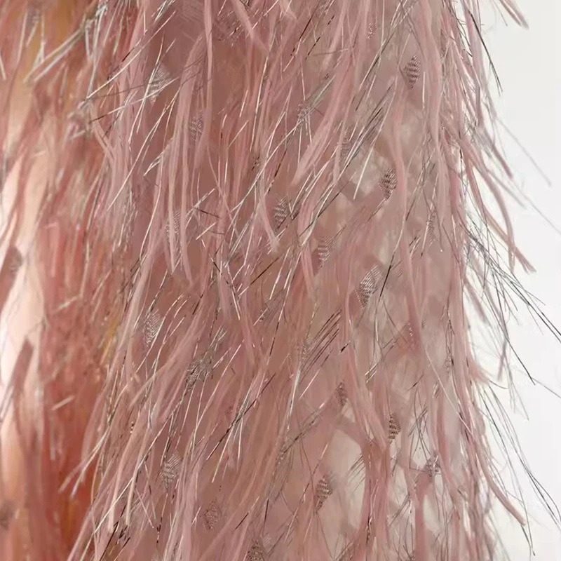 Tessuto a rete con nappe in piume rosa oro lucido Garza trasparente per spettacoli teatrali di feste Sfondo di trasmissione in diretta Decorazioni fai-da-te