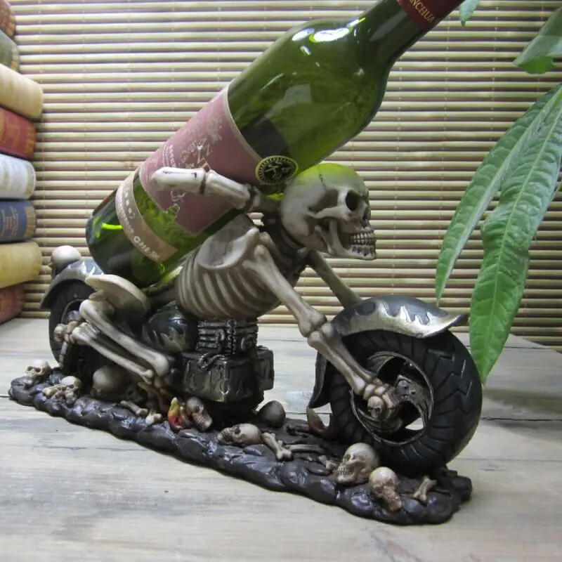 Motorcycle Skeleton Model Wine Rack Decorative Resin Skull Bottle Holder Party Barware Pub Ornament Halloween Craft