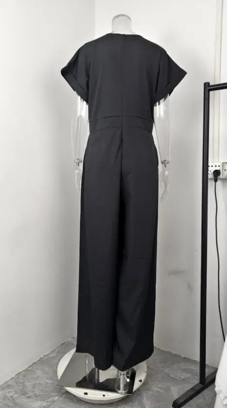 

Women's Clothing 2025 Spring New Style Casual Solid Color High Waist Slim Fit Wide Leg Jumpsuit Commuter Retro Elegant Jumpsuit