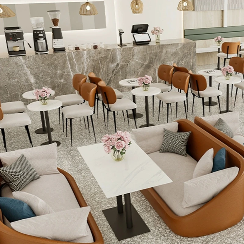 Cafe Milk Tea Shop Seating Sofa Table and Chair Combination,Sales Office Bar Double Sofa Coffee Shop Table and Chair