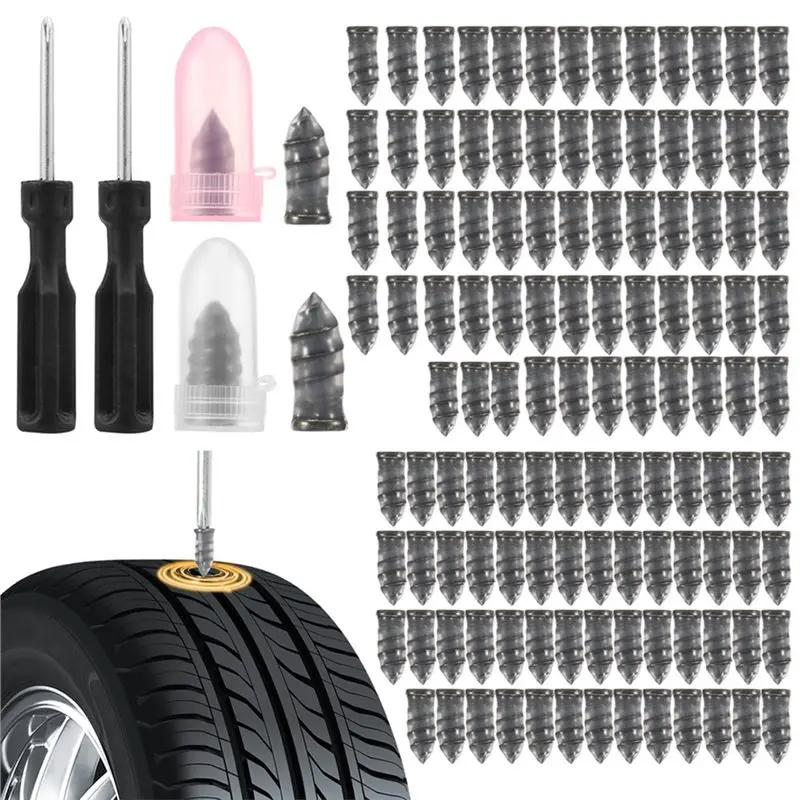 New Arrivals-Tire Plug Kit 120 PCS Rubber For Tire Repair Reliable With 2 Screwdrivers For Car Motorcycle Tyres Type