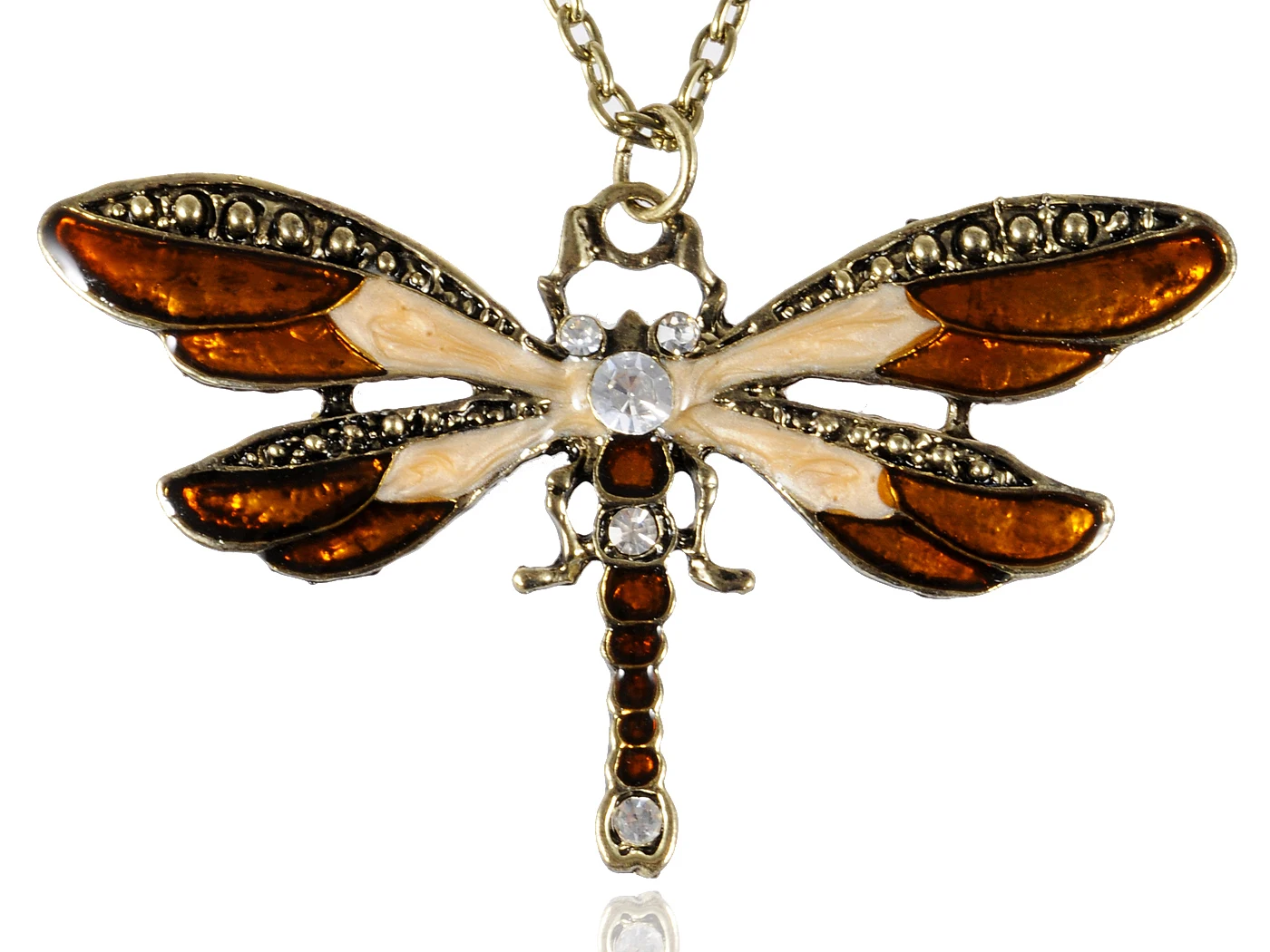 Rose Painted Enamel Bug Wing Crystal Rhinestone Small Dragonfly Pendant Necklace