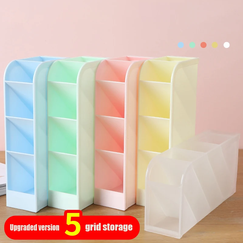 

Desktop Storage Bin Kawaii Color 5 Gird Desktop Organizer Pen Holder Desk Makeups Pencil Storage Box School Stationery