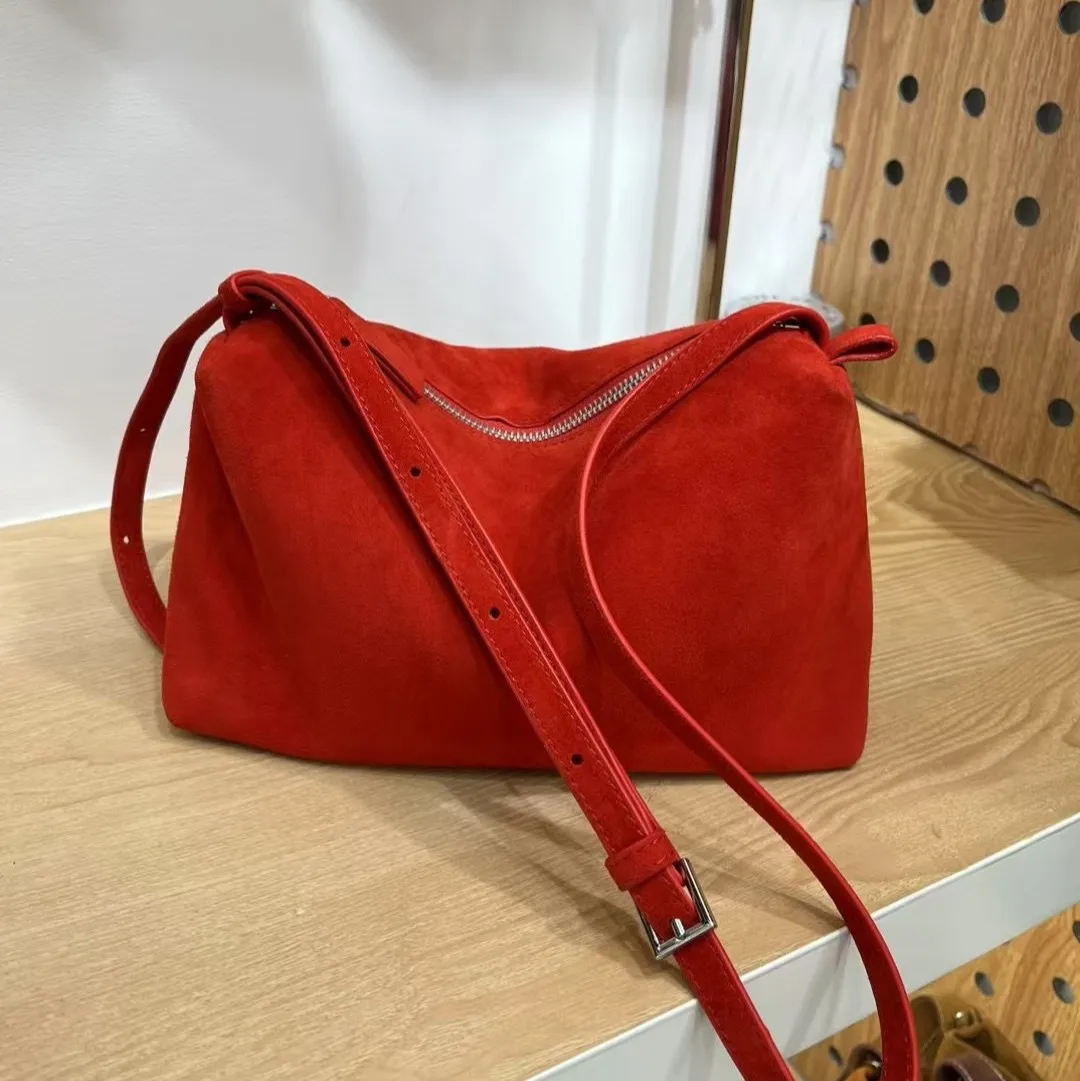 

2026 Early Autumn Upgrate Thick Suede Cow Leather Long Strap Women Shoulder Crossbody Bag Matte Nubuck Female Handbag Green