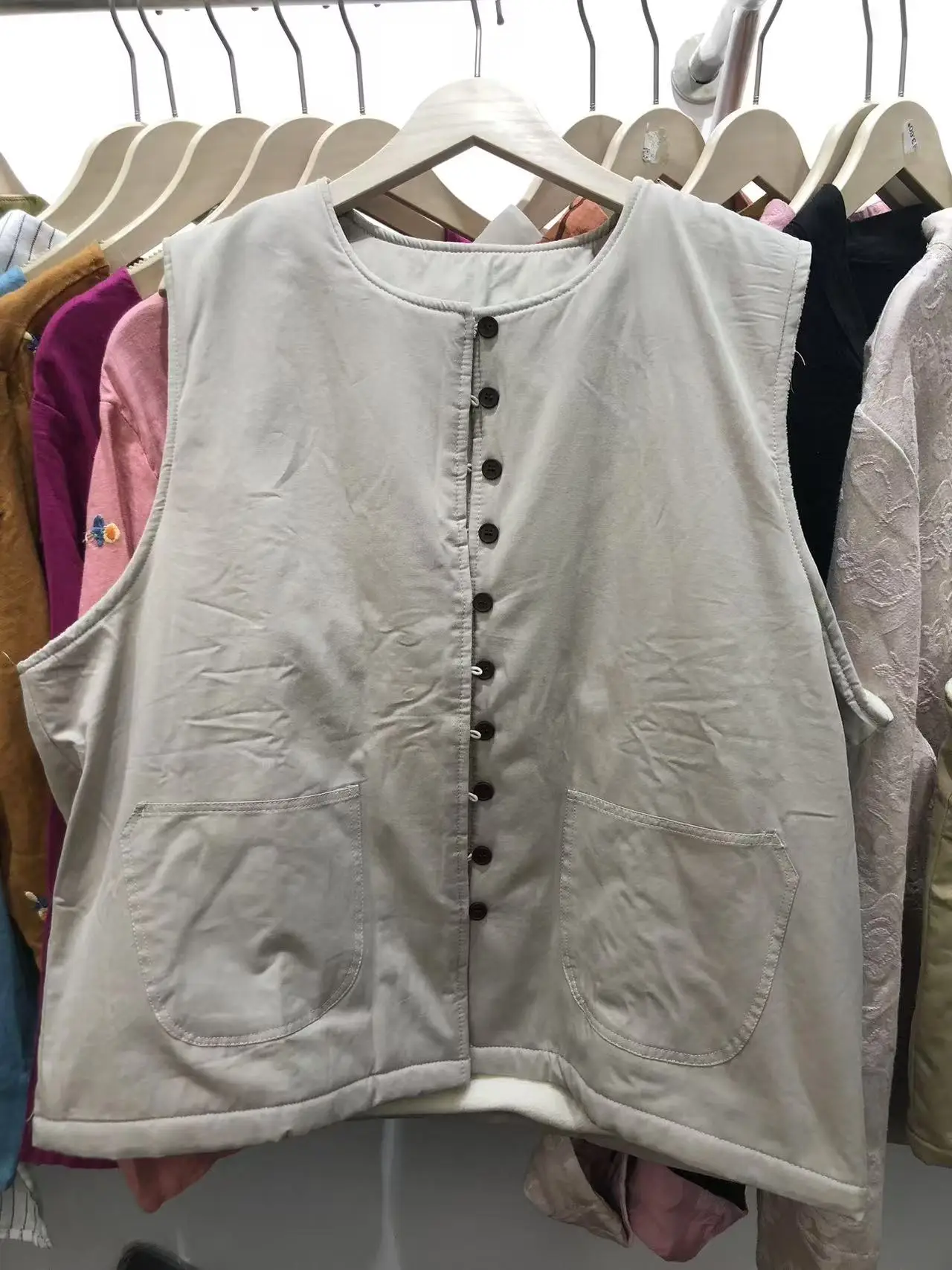 여성용 순면 안감 조끼 아우터웨어 단색 단추 오픈 카디건 따뜻한 하트 보호 탑