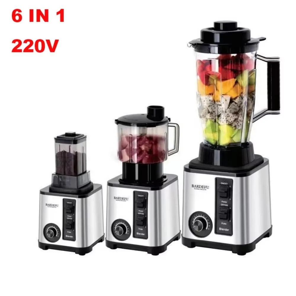 Adea220v- 3L 6 In 1 Blender Stainless Steel Large Capacity Cut Vegetables And Shreds Icebreaker Salad Grinder Meat Grinder Juice