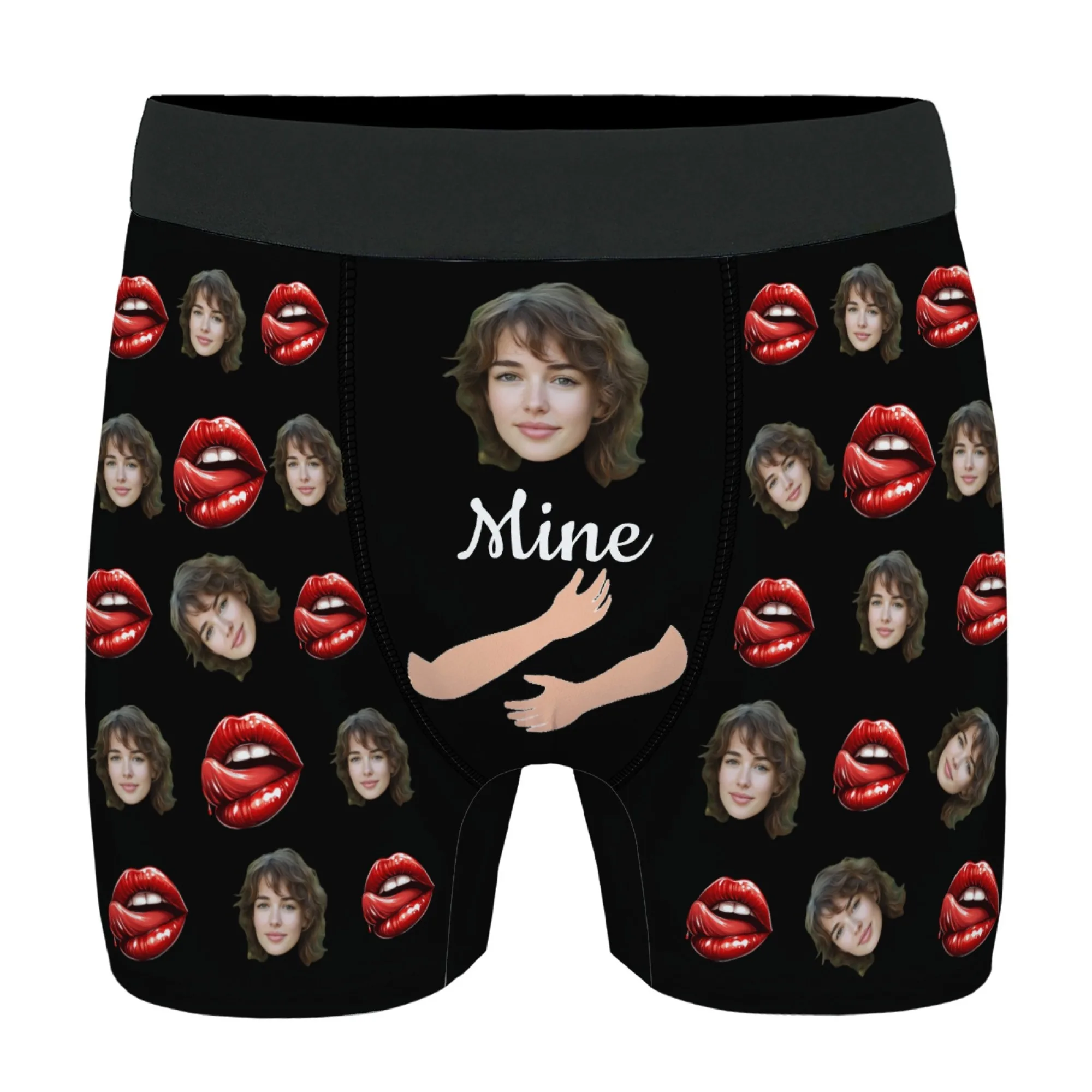 شخصية هدية عيد الحب مخصص الوجه الأسود الرجال سراويل داخلية للرجال أحمر الشفاه اللسان الذراع عناق الوجه نمط طباعة الحلو مثير #5