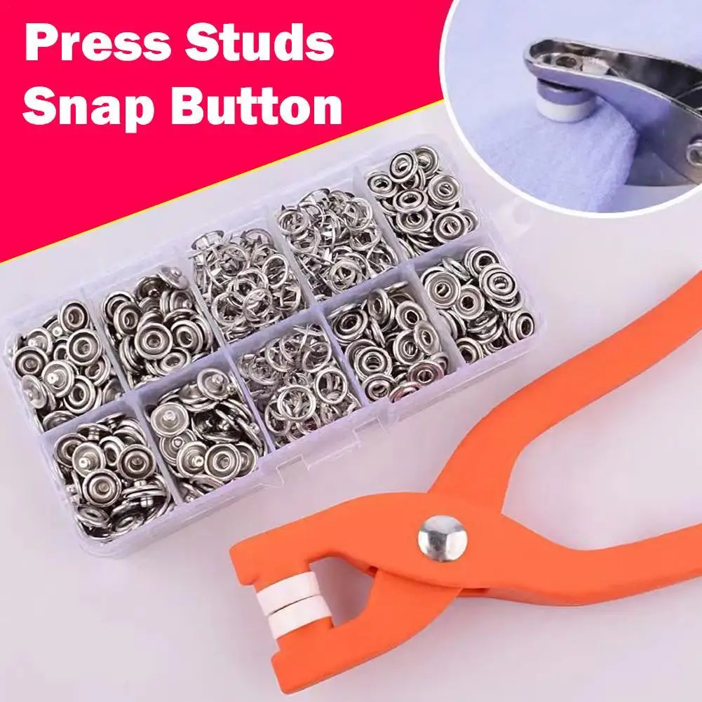 Clip Pliers WIith 50Pcs 9.5mm Metal Sewing Prong Rings Buttons Press Studs Pliers Snap For Dummy Clips Bandana Bibs Hand Tools