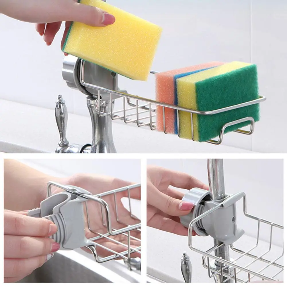 Kitchen Space Stainless Steel Sink Soap Faucet Holder Large Bathroom Adjustable Shelf Basket Accessores Capacity R8J1