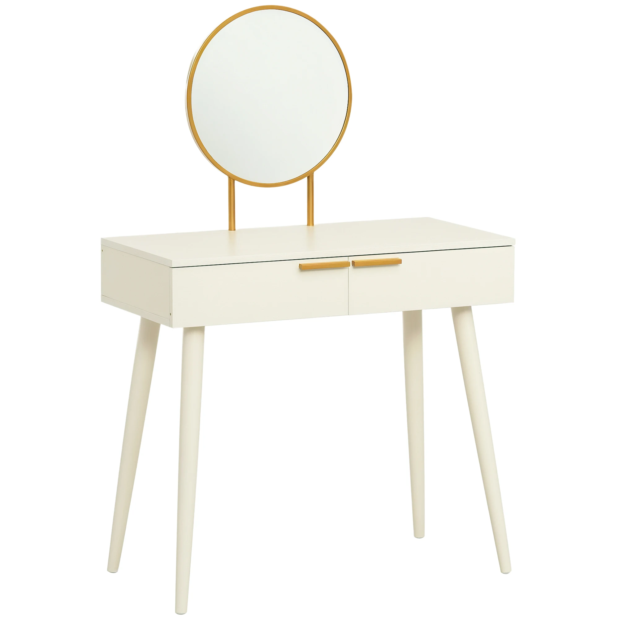 HOMCOM Tocador con Espejo Redondo Mesa de Maquillaje con 2 Cajones Estilo Moderno 80x40x123 cm Blanco