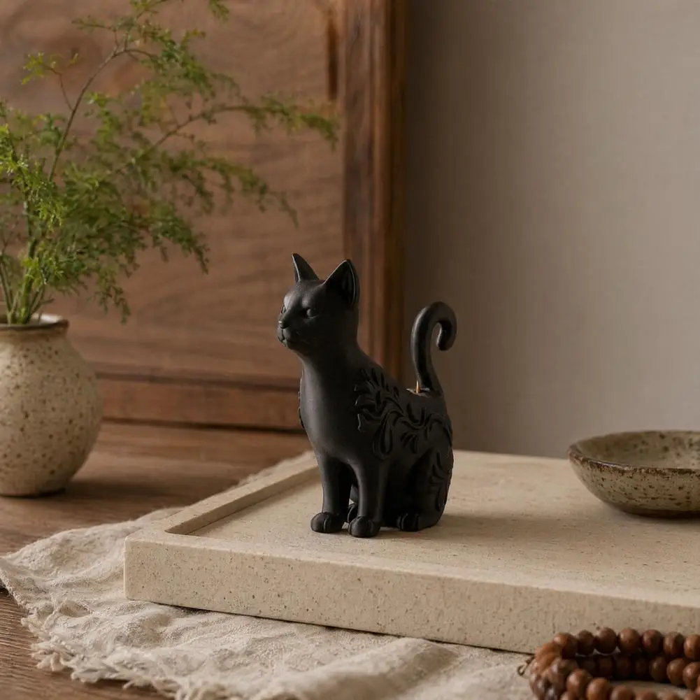 3D Printed Black Cat Figurines Multi-purpose Incense Holder Mini Flower Pot Desktop Organizer Home Decor Cat Lovers Supplies