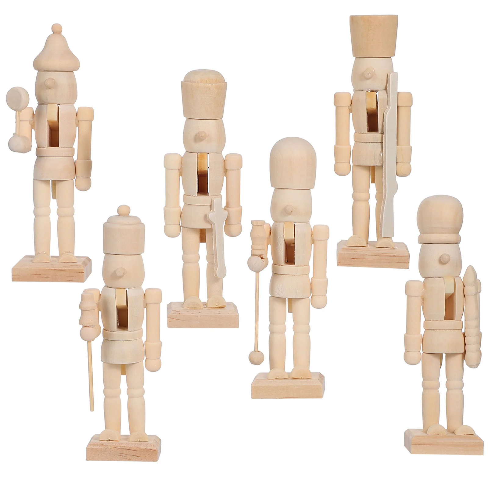 6 Pcs Christmas Nut Crackers Puppet Unpainted Nutcracker Mini Miniatures DIY Child