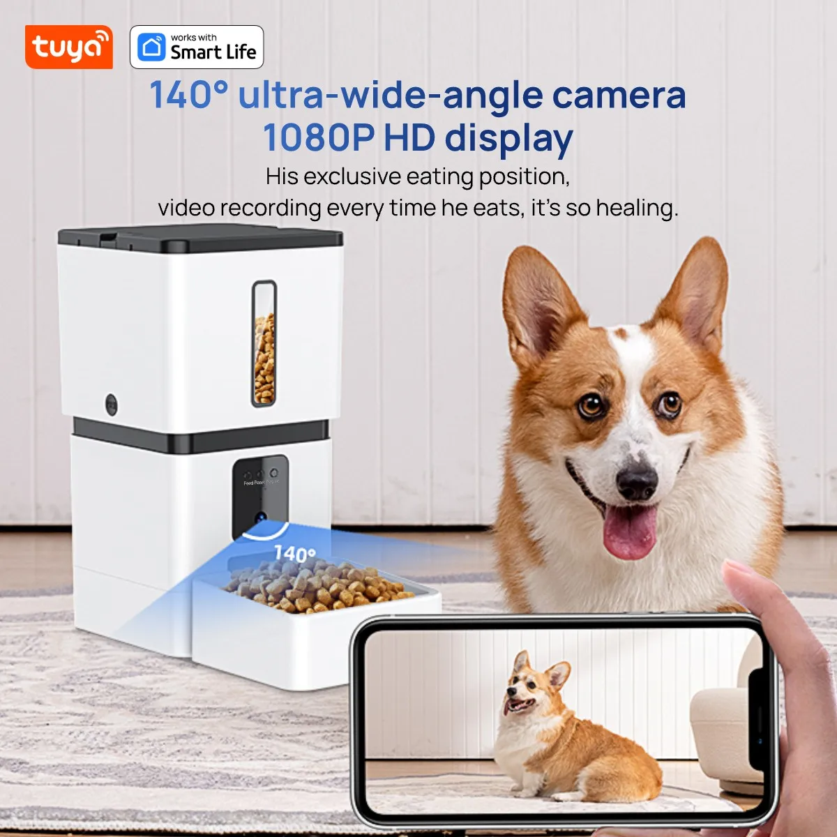 Tuya Smart Cat Food Dispenser Dog Feeder with Camera 5G WiFi 8L Motion Detection1080P HD Video 2-Way Audio Timed Pet Feeder