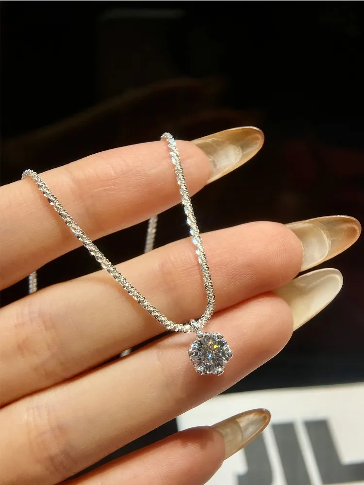 1CT Sparkling Luxury Moissanite Diamond White Pendant Necklace for Women Real 925 Sterling Silver High Quality Fine Jewelry